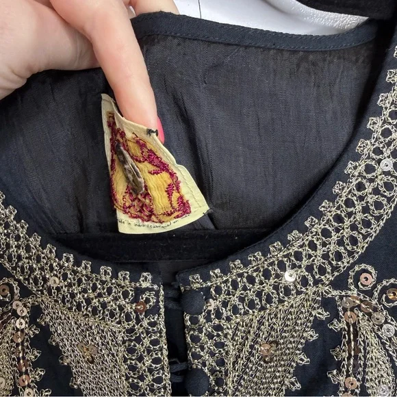 Free People Black Dress with Gold Embroidery and sequins size 2 - Picture 4 of 14